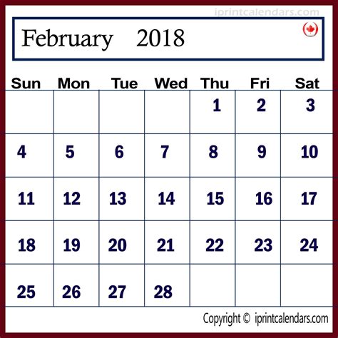 Feb 2018 Calendar